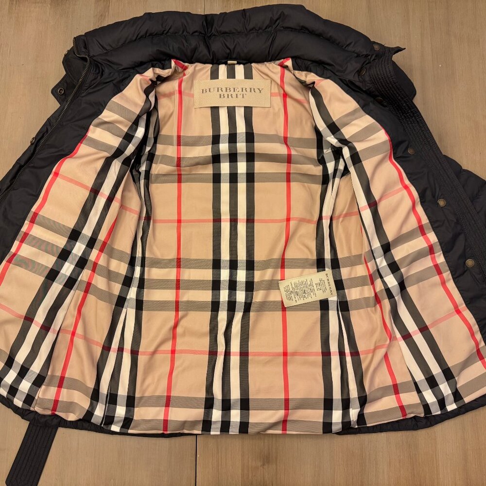 Burberry Brit Belted Down Puffer Coat Black Small Authentic!